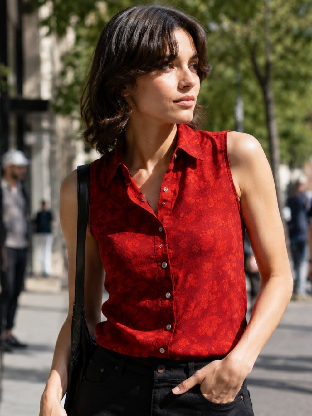 Lauren Ralph Lauren Womens S Red Floral Sleeveless Button Shirt Cotton Top